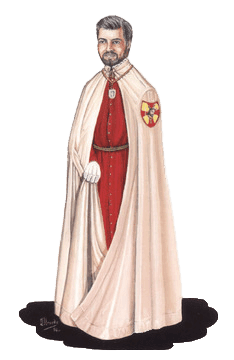 Hábito de Real Cofradía P. del Stmo. Cristo Despojado, Cristo Camino del Calvario y Ntra Sra de la Amargura: Túnica granate, capa crema, guantes y calcetines blancos y zapatos negros.